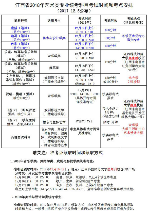 2018年江西省藝術類專業統考時間及考點安排.jpg